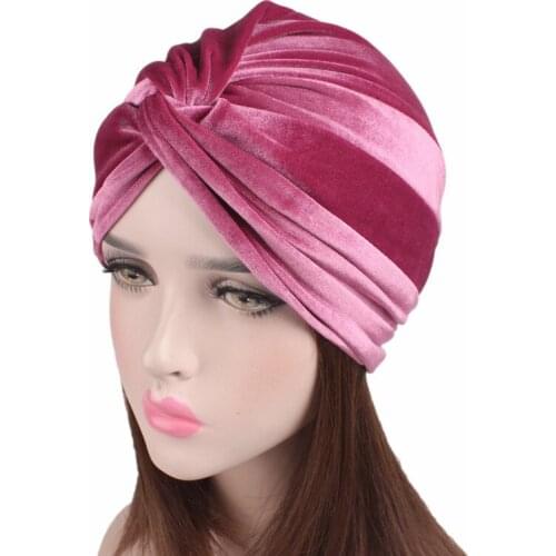 2021 Women Stretch Velvet Hijab Bonnet Muslim Twist Head Scarf Hat Turban Femme Musulman Solid Under Scarf Ladies African Wrap