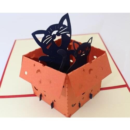 3D Handmade Comic Hidden In Box Laughing Cat Paper Invitation Greeting Cards with Envelope Birthday Family Meeting Creative Gift