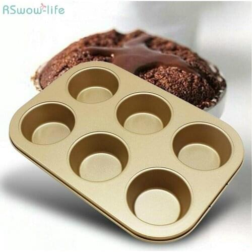 6-Grid Black Golden Baking Pan Cake Mould Muffin Cup Carbon Steel Moulds Kitchen Tool Dessert Homemade DIY Cake Multi-Function