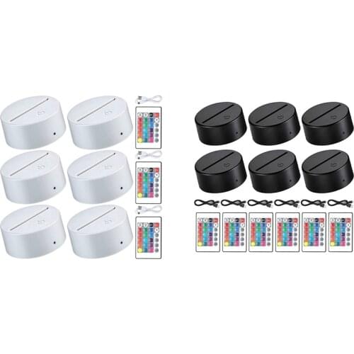 6 Pieces 3D Night LED Light Lamp Base 16 Colors Base, Decorative Light Lamp Base for Acrylic and Resin Glass