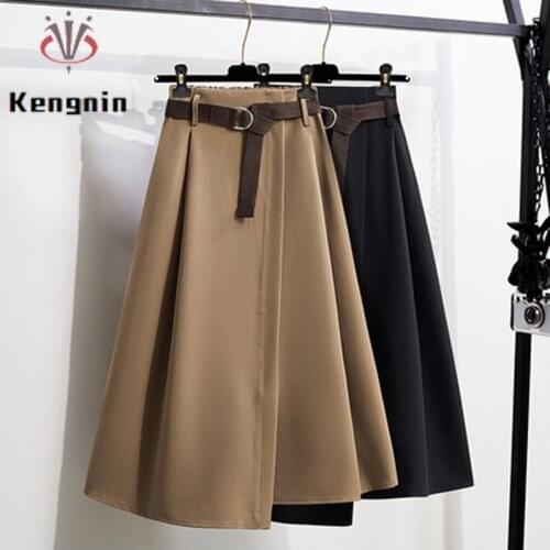 Asymmetrical Ladies Skirts 2021 Autumn Winter Skirts Sashes Loose Oversized Thick Female Skirts Mid-Long Skirts Clothing KE1843