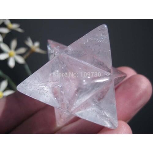 Free shipping 001586 Natural Clear Quartz Crystal Merkaba Star Carving ART