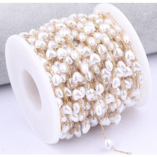 1 Meter Stainless Steel gold plated Heart Pearl Charm Necklace Chains For Jewelry Making Diy Anklet Bracelets Accessories