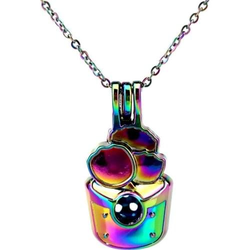 C806 Rainbow Color Cake Ice Cream Bead Pearl Cage Necklace Pendant Aroma Essential Oil Diffuser Fun Gift