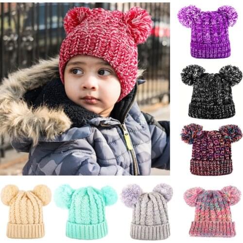 Baby hat wool knitted hat autumn and winter 2020 new twist double ball wool ball hat boys girls children warm hat