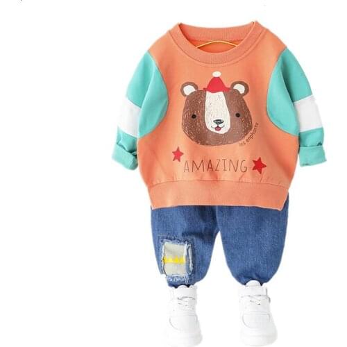 Spring Autumn Children Baby Boys Girls Cotton Clothes Cartoon T-Shirt Jeans 2pcs/Sets Toddler Fashion Clothing Infant Tracksuits