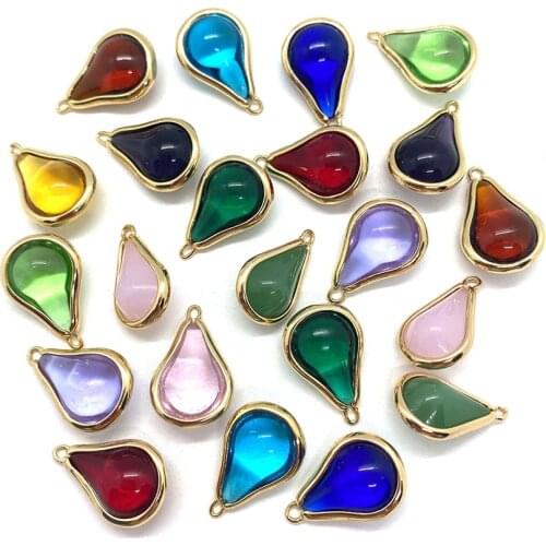 Colorful Natural Stone Crystal Metal Edging Pendant Drop-shaped Ladies Necklace Bracelet for DIY Handmade Charm Jewelry Making