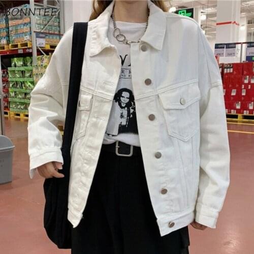 White Jackets Women Solid Loose Pockets Classic Button Leisure Spring De Moda Y2K Outwear All-match College Turn-down Collar BF