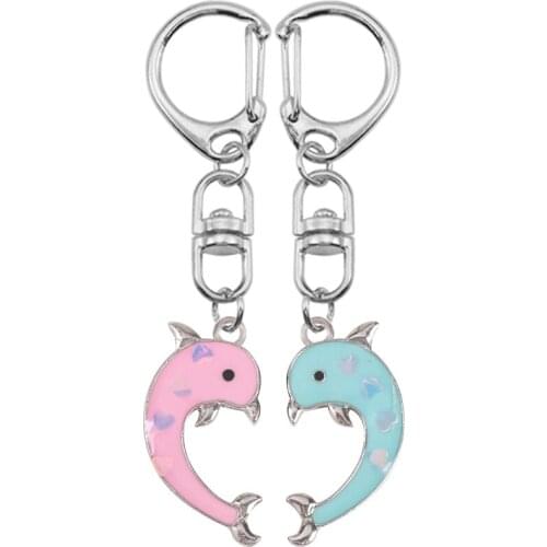 Fashion Creative Jewelry Best Friends Zinc Alloy Red Blue Dolphin Keychain Exquisite Girl Child BFF Keyring 2020 New