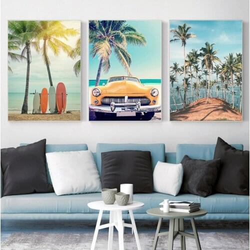 Sea Beach Coconut Tree Starfish Surfboard Wall Art Canvas Painting Nordic Posters And Prints Wall Pictures For Living Room Decor