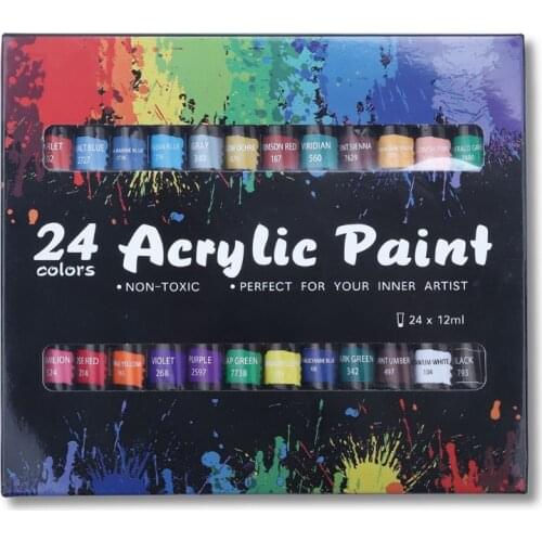 Acrylic Paint Set 24 Color 12ml Pigment for Kids Adults Beginner Profess Artists PXPA