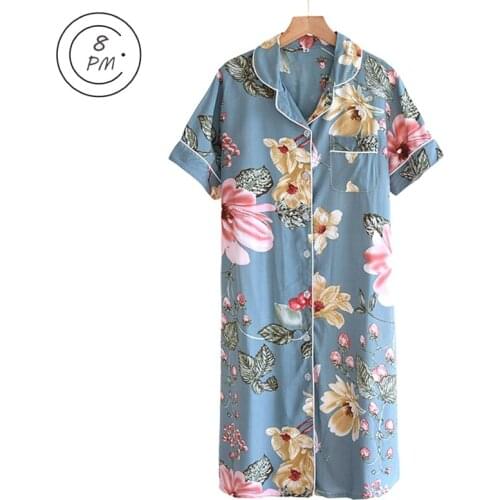 Summer Women Nightdress V-Neck Robe Fashion Floral Printing Casual Sleepdress Pyjamas Women Nightwear Lovely Home Wear ouc186