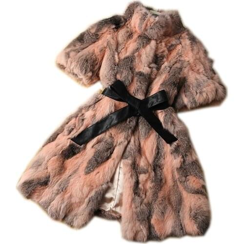 2019 New Real Rabbit Fur Coat Fashion Women Rabbit Fur Jacket Nature Winter Warm Rabbit Fur Outwear