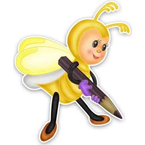 New The Bee Is Writing with Pencil Vinyl Car-Stickers for Car Bumper Trunk Auto Uv Protection Vinyl Car Decoration 16*13cm