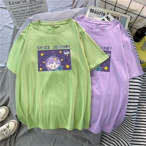Clothing streetwear album Loose Cartoons Printing T-shirt Fashion Womens T Shirts O Neck Short Sleeve Tee Shirt Casual Women