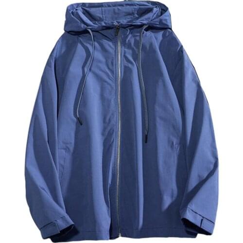 Autumn thin hooded jacket men windbreaker solid color loose zipper Hoodies Streetwear Casual travel Outerwear windproof