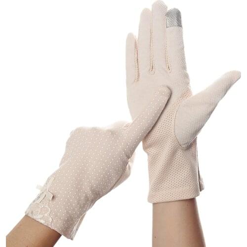 New Women Lace Sunscreen Gloves Summer Spring Lady Stretch Touch Screen Anti Uv Slip Resistant Driving Glove Breathable Guantes