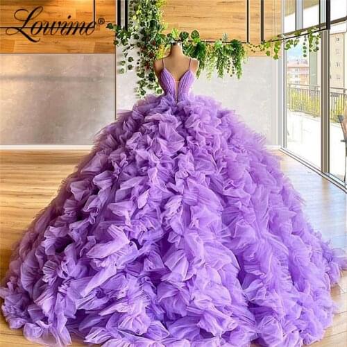 Purple Prom Dresses Vestidos Puffy Cloud Tiered Tulle Evening Dresses Robe De Soiree 2020 Abendkleider Wedding Party Gown