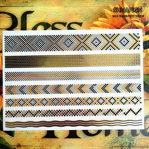 SHNAPIGN 24 style Temporary Tattoo Body Art Large golden Wave type Designs,Flash Tattoo Sticker Keep 3-5 days Waterproof 21*15cm