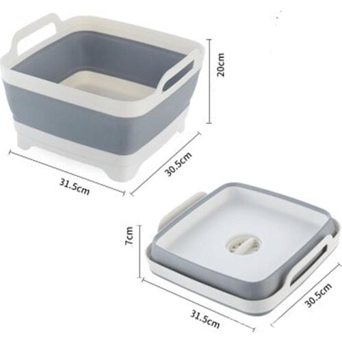 Silicone Dish Tub Collapsible Collapsible with Drain Plug Carry Handles Washing Basin Drainer Sink Colander for RV Camping
