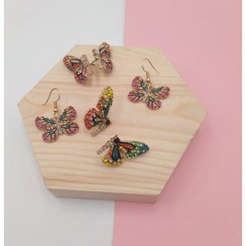 Fairy Tale Rhinestone Butterfly Jewelry Set Colorful Butterfly Wing Earrings Bracelet Lace Choker Necklace Wedding Jewelry Gift