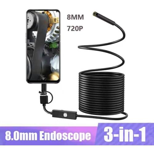 TYPE C USB Mini Endoscope Camera 8mm 5m 2m 1m Flexible Hard Cable Snake Borescope Inspection Camera for Android Smartphone PC