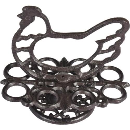 Vintage Heavy Duty Cast Iron Eggs Holder Egg Stroage Organizer Display Rack Rooster Shaped Kitchen Countertop Decoration