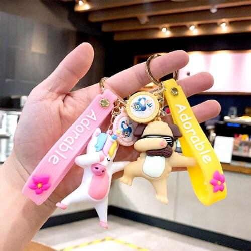WANGAIYAO cartoon dancing unicorn pendant cute female silicone pvc car chain ring couple bag pendant gift keychain