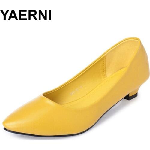 YAERNINew fashion Office Lady low heels work Shoes woman pumps Women autumn spring work Shoes pointed toe bowtie35-41yellowE1117