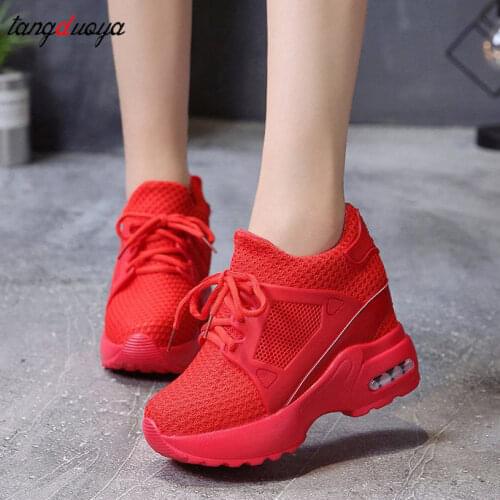 Women Platform Wedge Heels Casual Shoes Breathable Mesh High Heel Autumn Casual Shoes Height Increasing Woman Outdoor Shoes