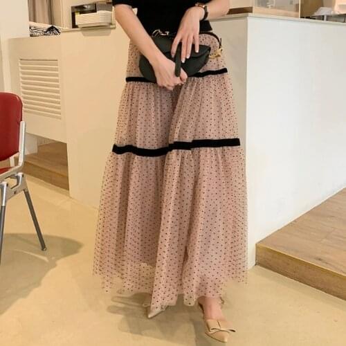 Dot Mesh Elegant Autumn Mujer Faldas Vintage Fashion Woman Skirts Korean Chic 2021 Long Skirts Women Black Bottom Clothing