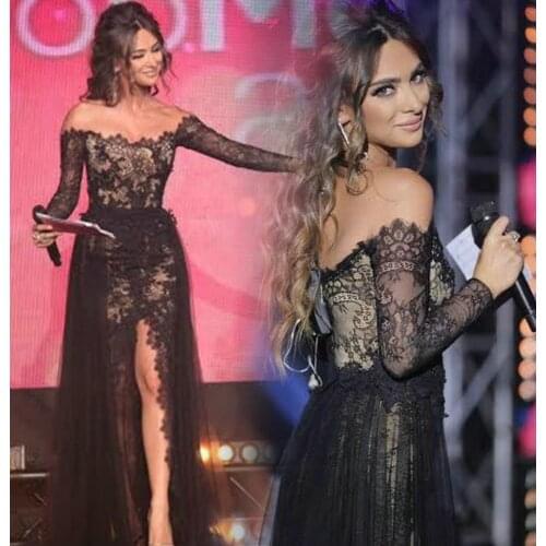 Evening party gown vestido de festa 2018 boat neck long sleeves women pageant gown selena gomez lace Mother of the Bride Dresses