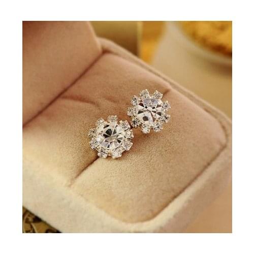 1pair Fashion Women Silver Plated Clear Crystal Rhinestone Ear Stud Earrings Jewellery
