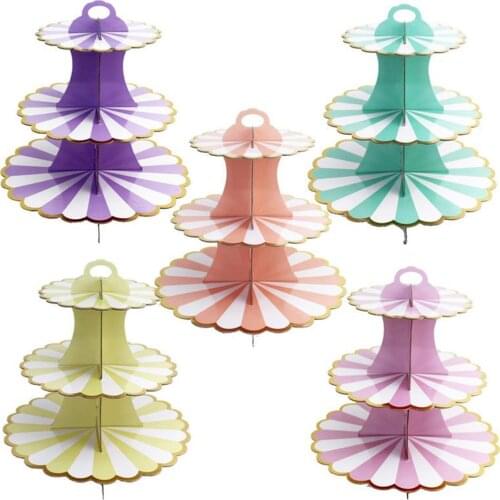 3 Tier Collapsible Cardboard Cupcake Stand Cake Food Display Tower Holder Tray