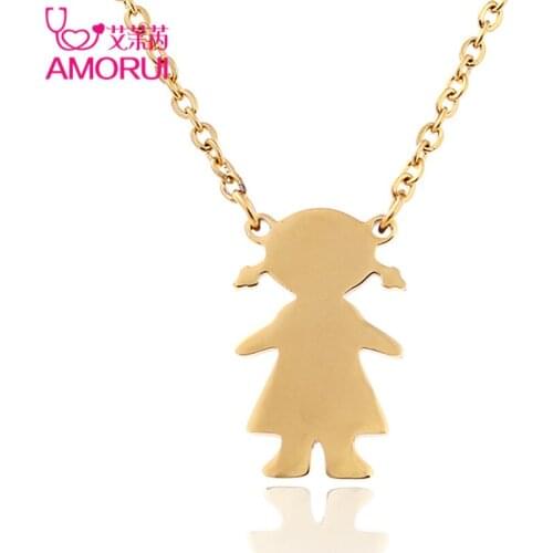 AMORUI Family Girl Choker Necklace Stainless Steel Rose Gold/Gold/Silver Color Daughter Necklaces & Pendants for Women Jewelry