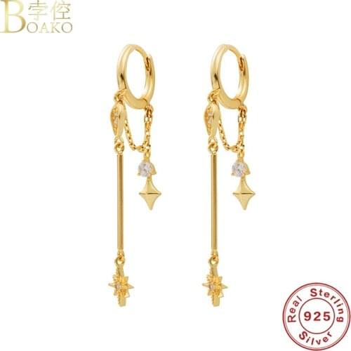 BOAKO 925 Sterling Silver Earrings For Women 2020 Zircon Hoop Earrings Long Pendientes Brincos Arete Fine Jewelry For Girl Gifts