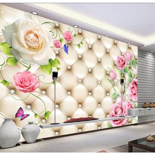 Large video wall seamless mural sitting room TV setting wall paper Europe type 3 d soft package wallpaper roses