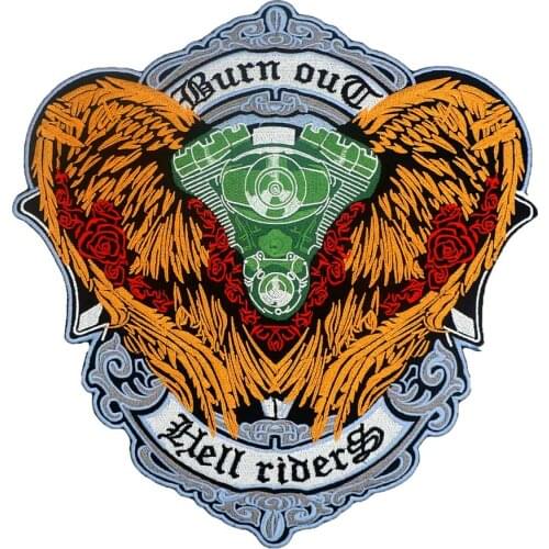 BURN OUT HELL RIDERS LARGE Embroidered Applique Sewing Label punk biker Patches Clothes Stickers Apparel Accessories Badge