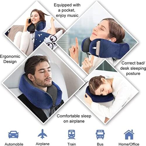 Travel Pillow Memory Foam Neck Pillow for Airplanes Car Office Sleep Nap U Shaped Designed Comfort Neck Chin Head Support 1Pcs