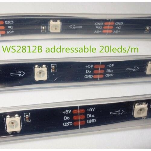Addressable 5m 20LEDs/m DC5V WS2812B led pixel strip;waterproof in silicon tube;IP66,with 20pixels/M;BLACK PCB