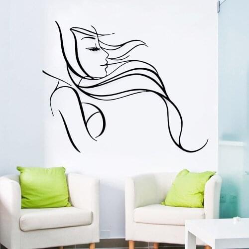 Beautiful Sexy Girl with Long Hair Vinyl Wall Decals Barbershop Beauty Salon Wall Stickers Room Decoration Mural A116