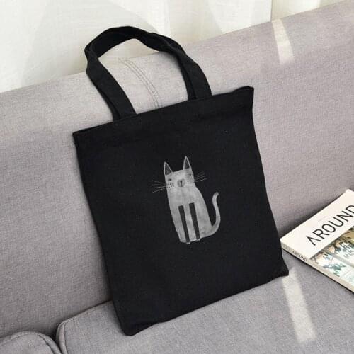 Cat Painting Creative Print Kawaii Canvas Shopping Bags for Women Hot Female Students College Casual Shoulder Bags Cute Literary