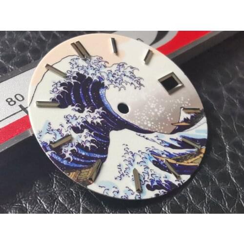 Mod Watch Parts 29mm Wave Watch Dial BGW-9 Blue Luminous Date Window Suitable For NH35A Automatic Movement