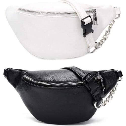Fashion Leather Waist Fanny Pack Chest Bag Phone Purse with Metal Chain for Women 20CA