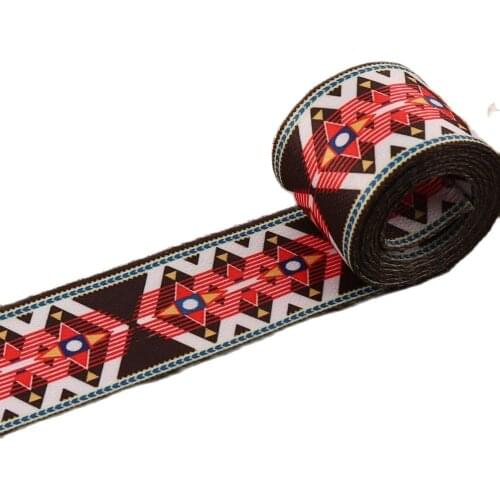 Red Webbing Soft Smooth Ethnic Webbing Purse Strap 1.5"(38mm)Purse Bag Geometric Pattern Webbin Bag Belt