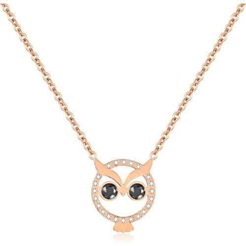 New Fashion cute Owl Pendants collar Necklaces For Women Inlaid zircon Stainless Steel Link Chain Rose Gold Color Jewelry Gift
