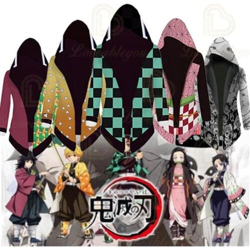 2020 New Demon Slayer Kimetsu No Yaiba Mens Kamado Tanjirou Cosplay Costumes Agatsuma Zenitsu Winter Trench Costumes