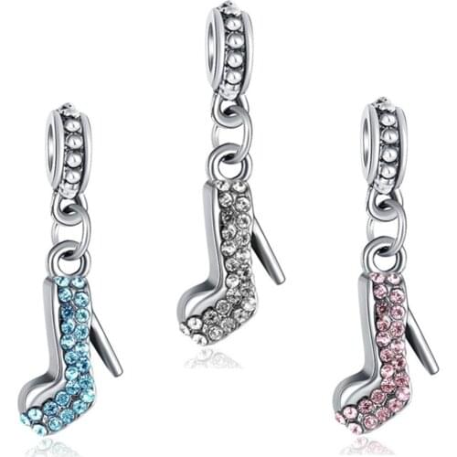 New Fashion Rhinestone High Heels Pendant DIY Beads Suitable for Original Pandora Charm Bracelet Ladies Jewelry Making Gifts