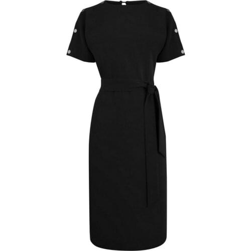 NEW Womens Button Detail Wiggle Midi Dress in Black