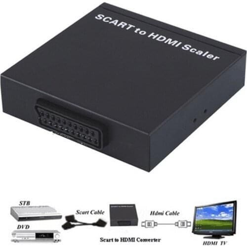 HDmatters EU Scart to HDMI-compatible converter Scaler cable adapter 720P Scart in to HDMI-compatible out with power adapter